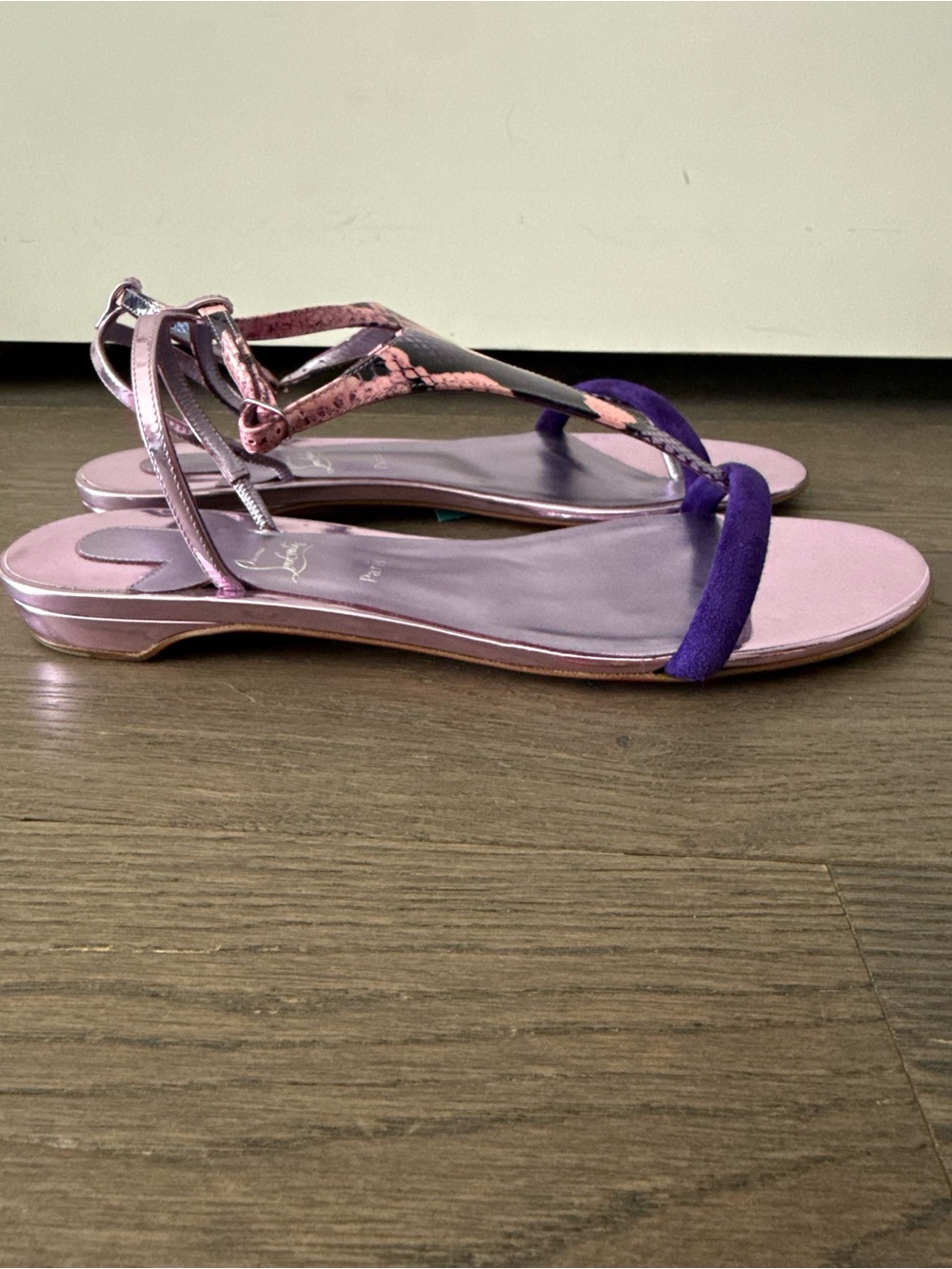Christian Louboutin Purple Snake Skin Strappy Flat Sandals. Like New - Picture 4 of 10